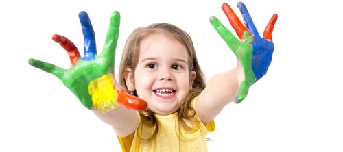 little girl with painted hands